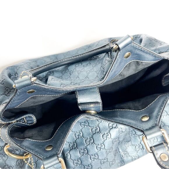 🍋 Gucci Blue Guccissima Leather Medium Sukey Satchel Bag - Picture 8 of 9